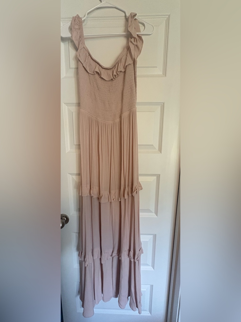 Women's Blush Pink Ruffle Maxi Dress